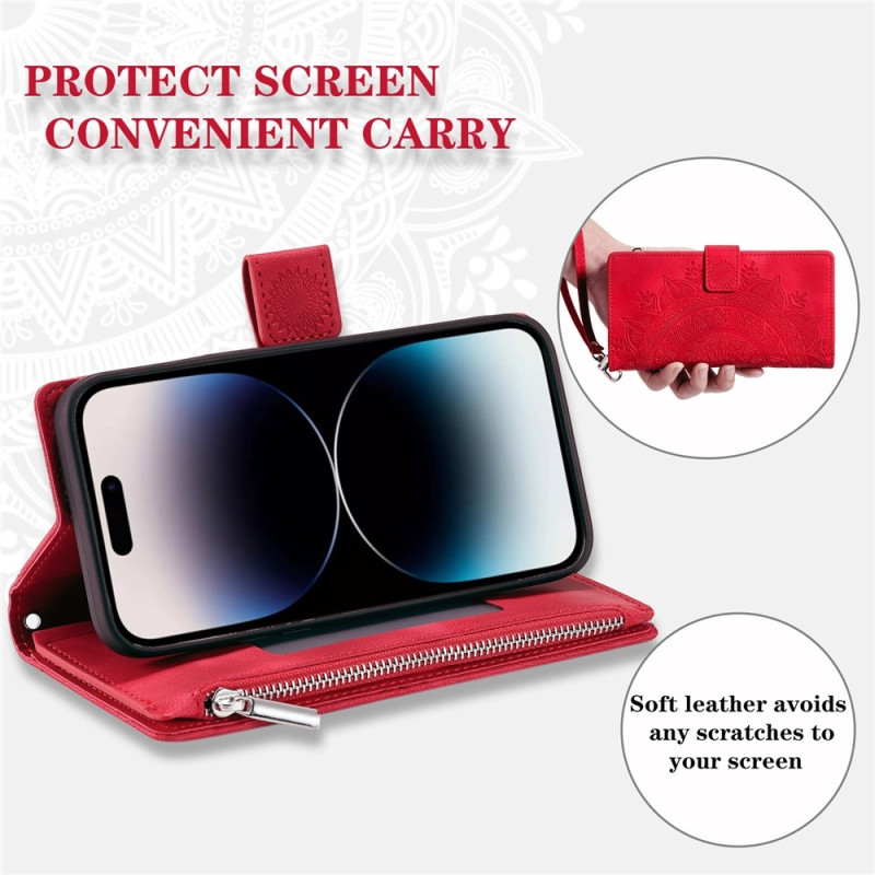 Wallet case compatible with iPhone 17 Pro case cover mandala floral pattern