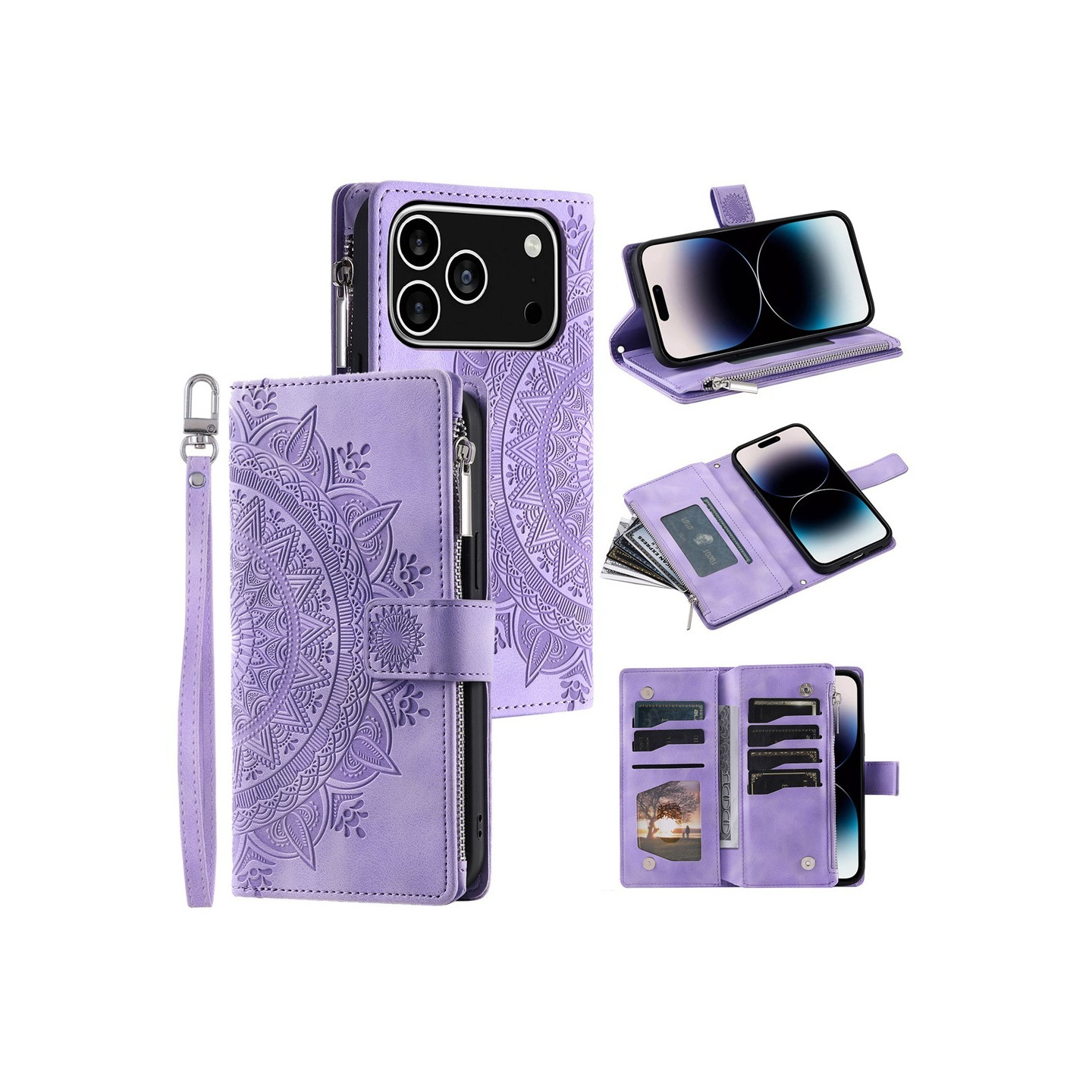 Wallet case compatible with iPhone 17 Pro case cover mandala floral pattern