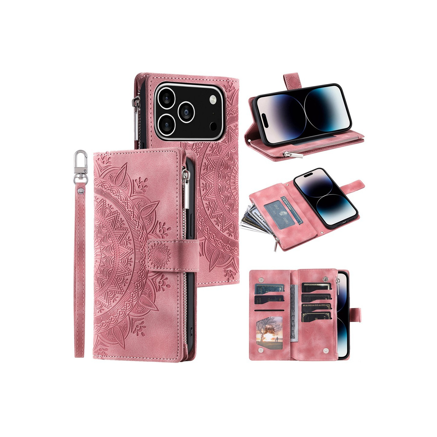 Pungetui kompatibelt med iPhone 17 Pro cover etui mandala blomstermønster