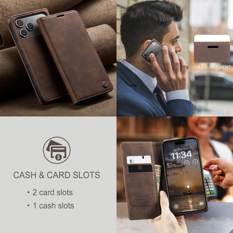 CASEME Retro Wallet Case for iPhone 17 Pro - Coffee