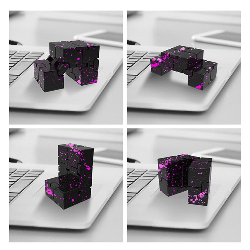 Fidget Toy Infinite Cube Stress Relief Flip Block - Musta - Keltainen