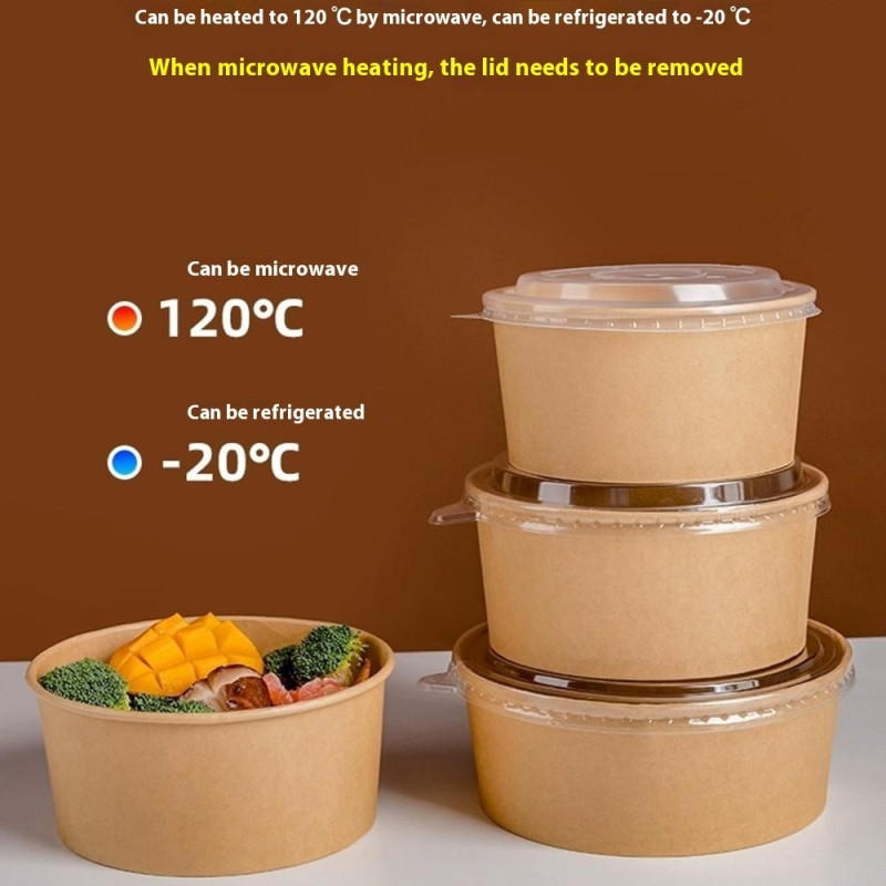 50 pcs 1300ml disposable kraft paper bowls round containers with lids for meals
