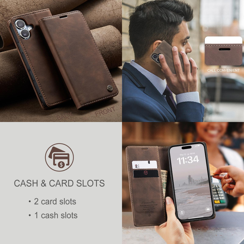CASEME Retro Wallet Case for iPhone 17 - Coffee