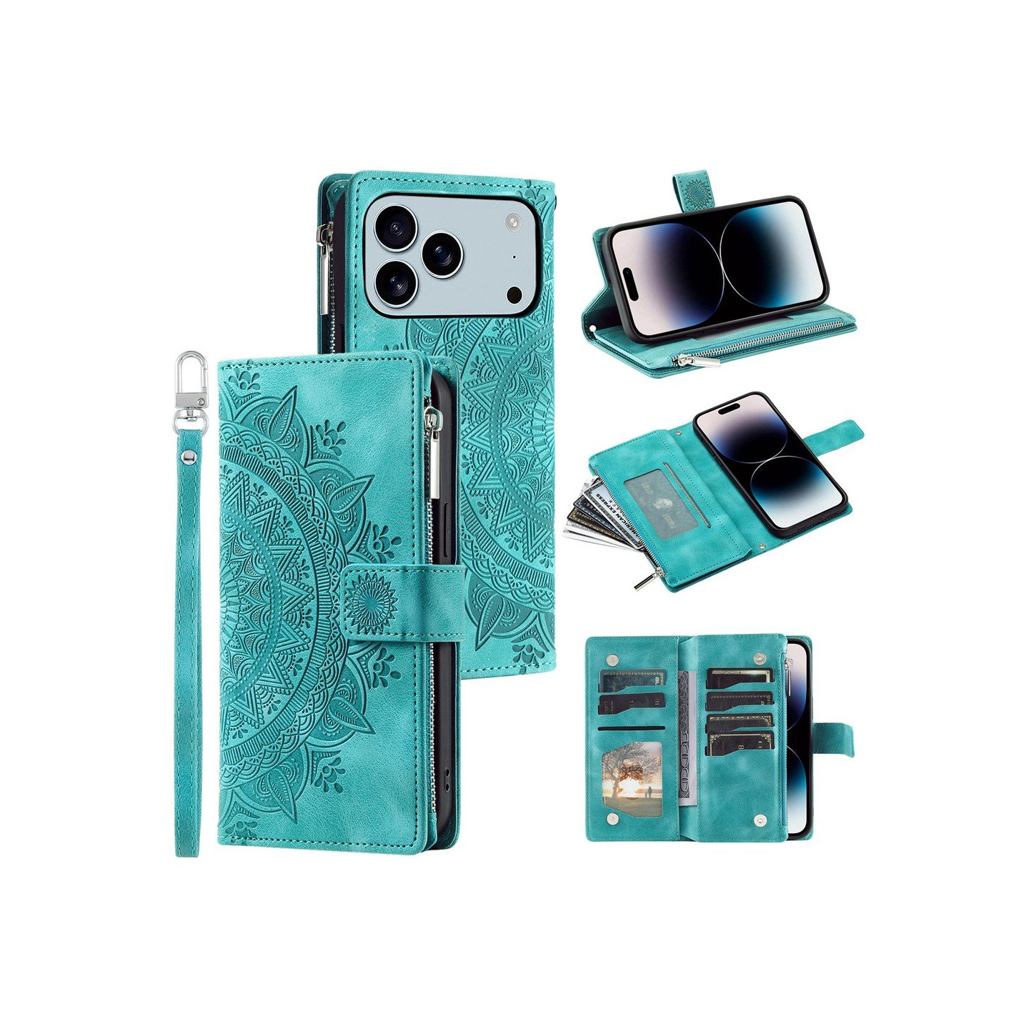 Wallet case compatible with iPhone 17 Pro Max case cover mandala floral pattern