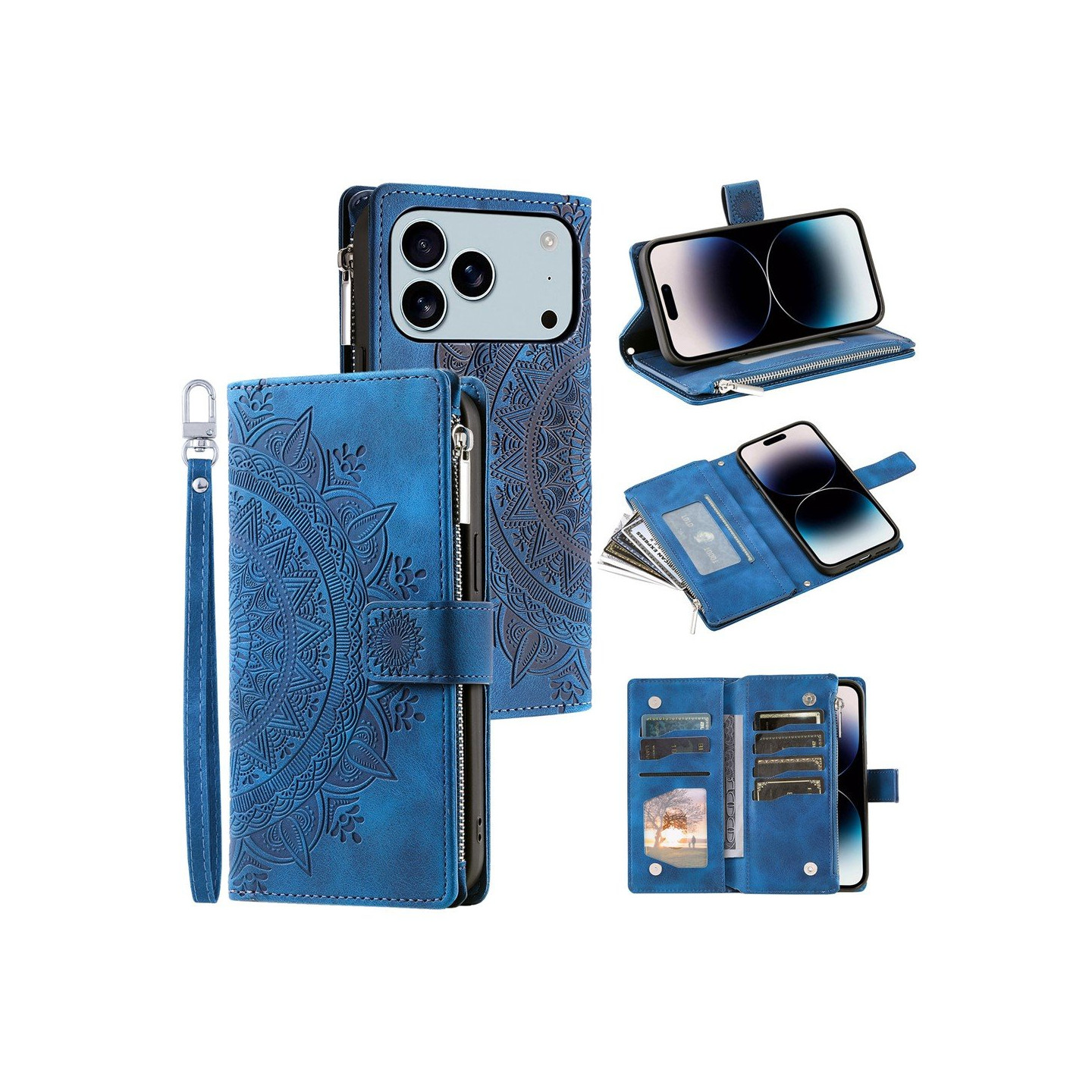 Wallet case compatible with iPhone 17 Pro Max case cover mandala floral pattern