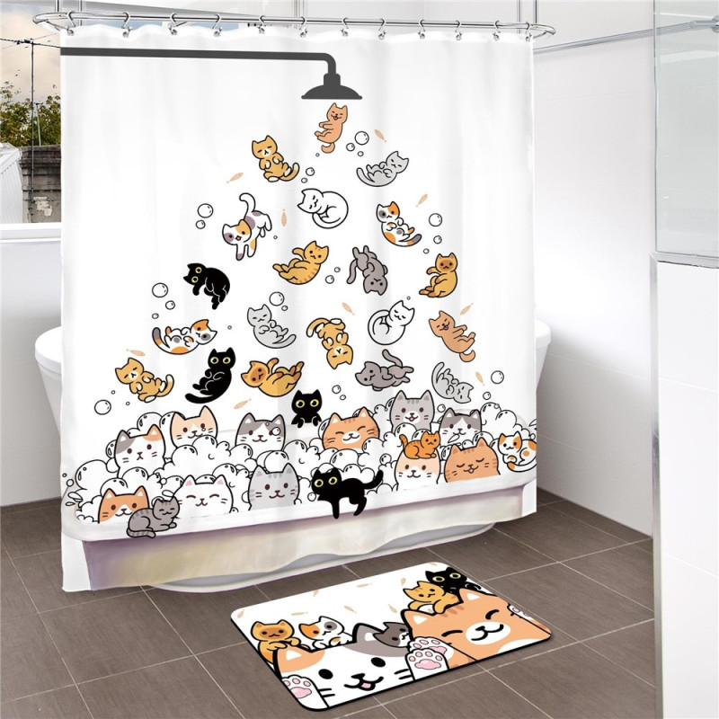 Shower curtain with cartoon animal motif 180 x 180 cm incl. 12 hooks - Cats
