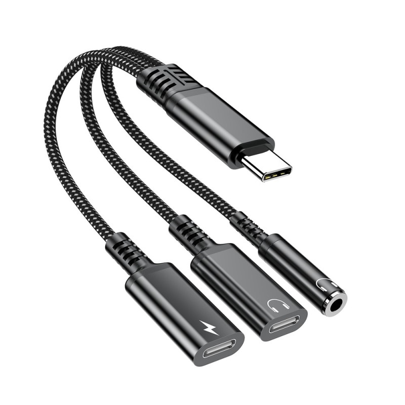 Aux-adapter 60W USB-C til 3,5 mm + USB-C hovedtelefoner + USB-C PD-opladning