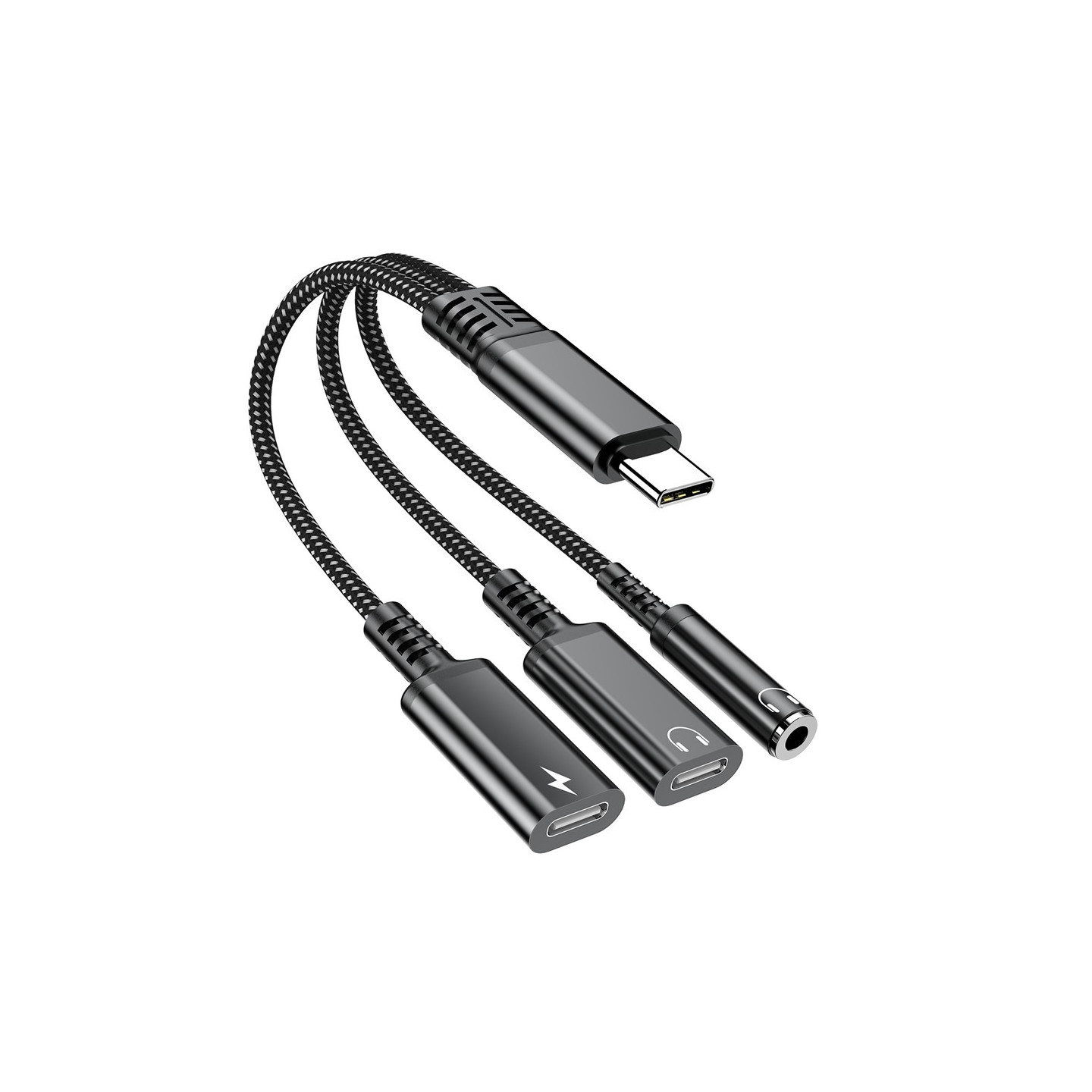 Aux-sovitin 60 W USB-C - 3,5 mm + USB-C-kuulokkeet + USB-C PD -lataus