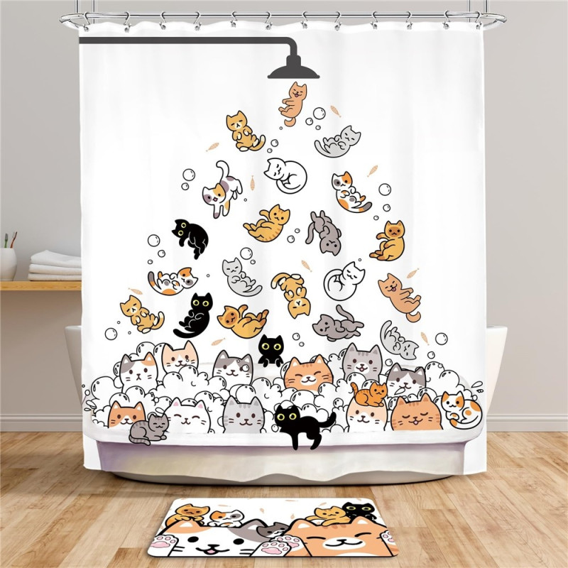 Shower curtain with cartoon animal motif 200 x 180 cm incl. 12 hooks - Cats
