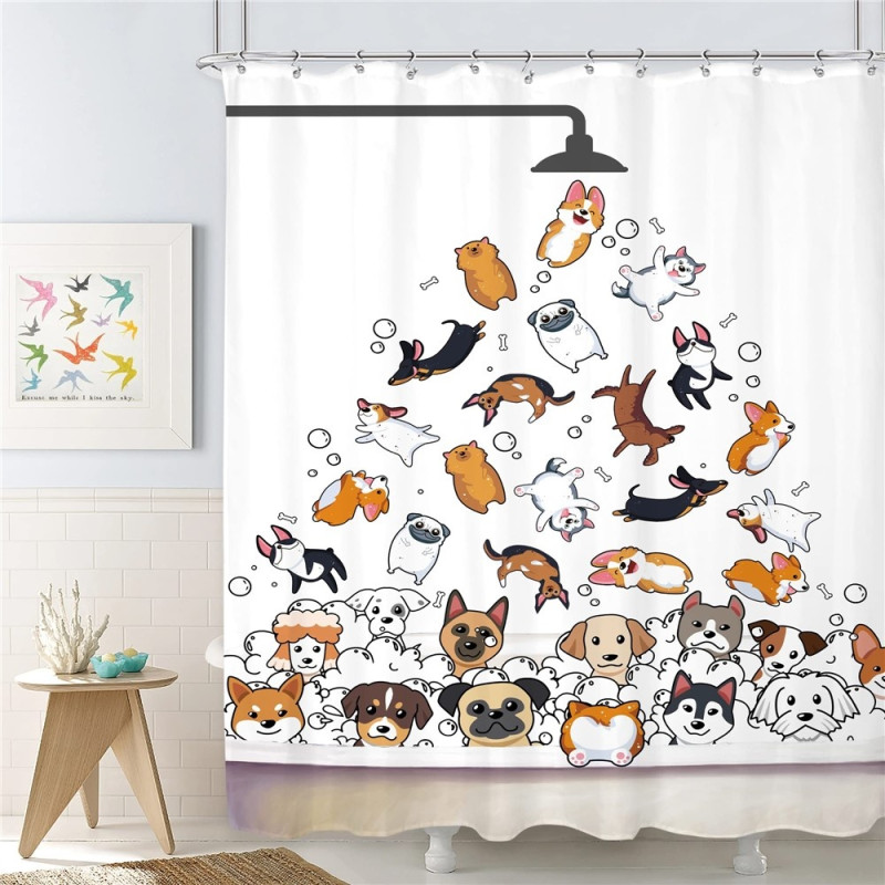Shower curtain with cartoon animal motif 180 x 180 cm incl. 12 hooks - Dogs