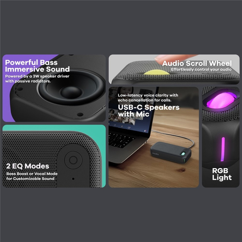 Konferansehøyttaler RGB-lys USB-C kablet datamaskinhøyttaler med mikrofon