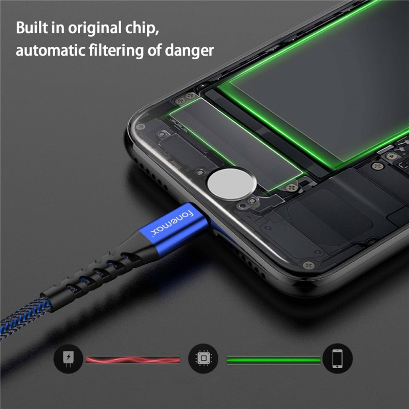 FONEMAX MFi -sertifioitu 2 m USB-Lightning-datakaapeli 3A pikalataus