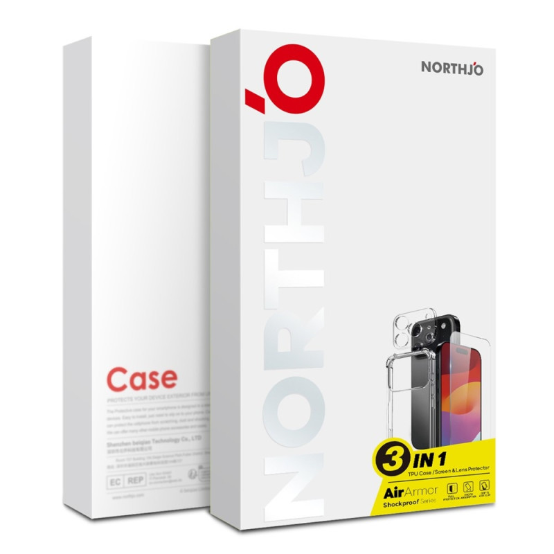 NORTHJO for iPhone 17 Pro Max TPU-deksel + Herdet glassfilm + Kameralinsebeskytter