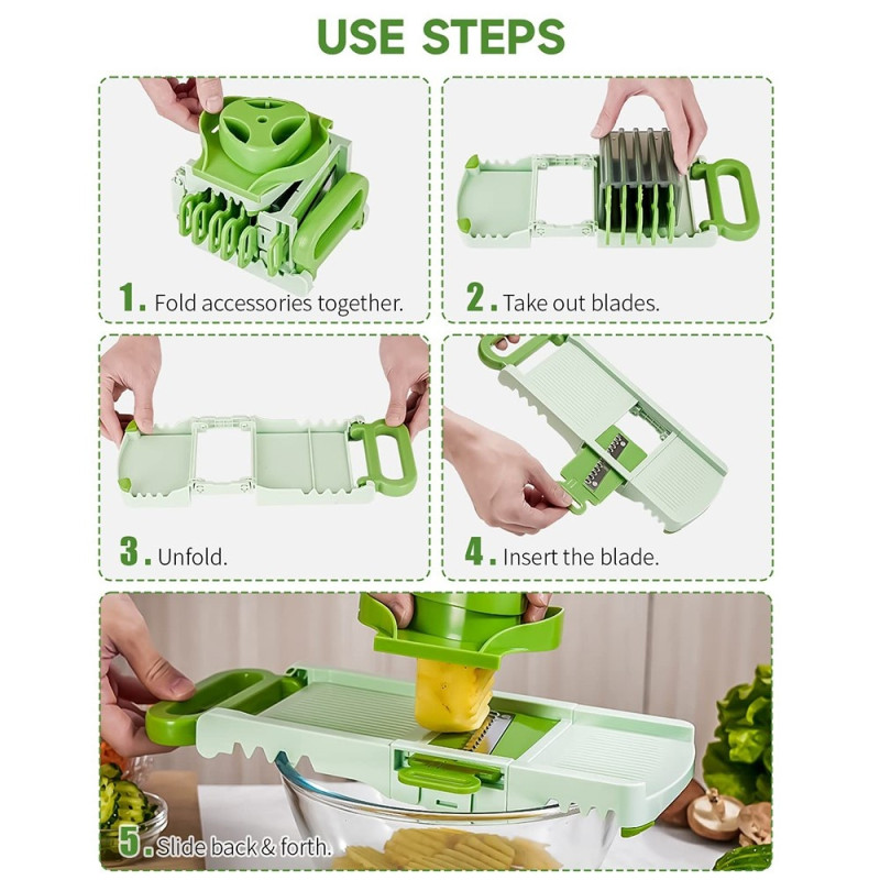 6-in-1 Mandoline Slicer Stainless Steel Blade Grater Vegetable Cutter Fruit Kitchen Tool