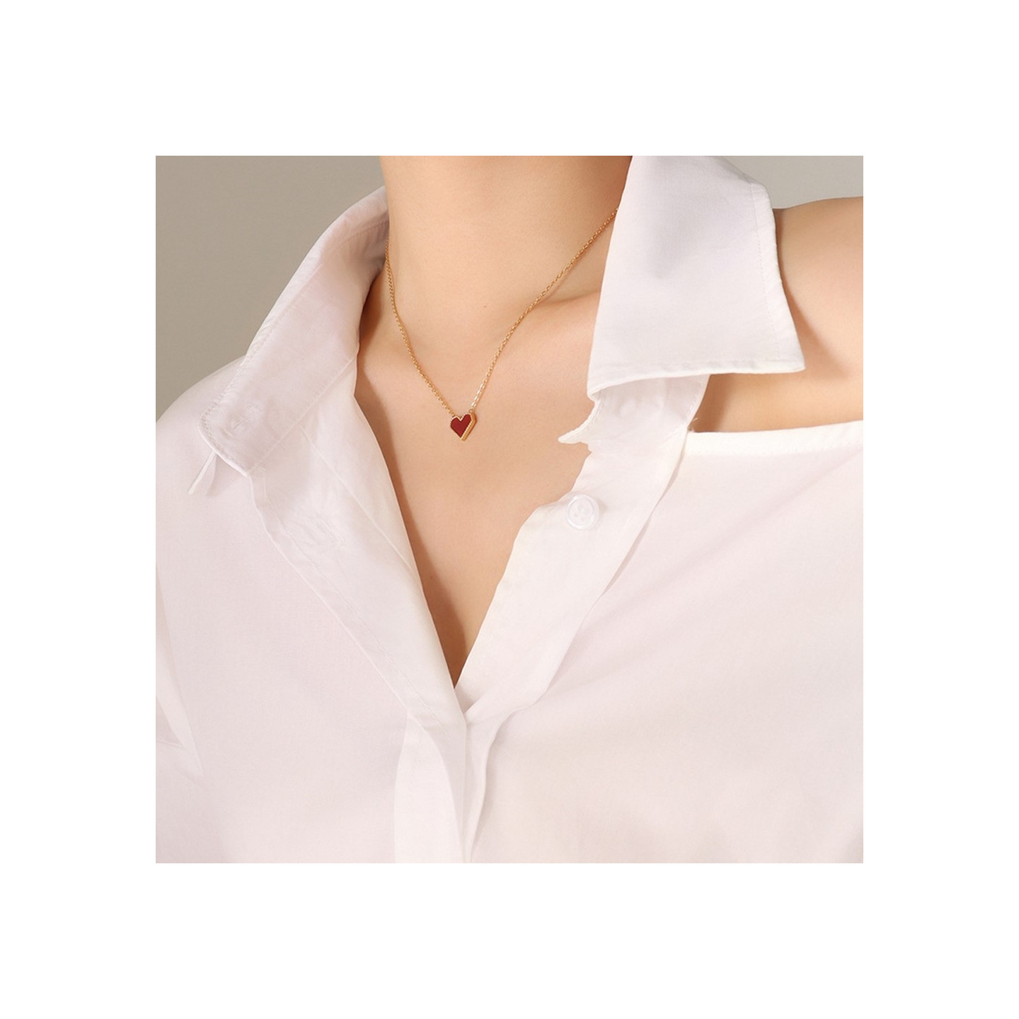 Hjertevedhæng Halskæde Titanium Stålkæde Modesmykker 40+5cm Forlænger - Guld