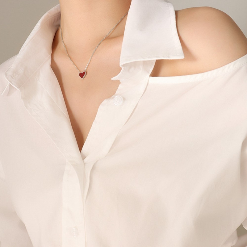 Hjerteanheng Halskjede Titan Stålkjede Motesmykker 40+5cm Forlenger - Sølv