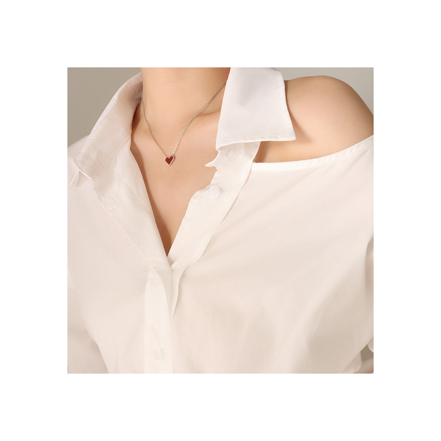 Heart Pendant Necklace Titanium Steel Chain Fashion Jewelry 40+5cm Extender - Silver