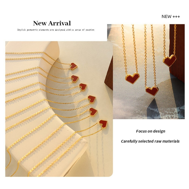 Sydänriipuskaulakoru titaaniteräksestä, ketju, muotikorut, 40+5cm pidennys - ruusukulta