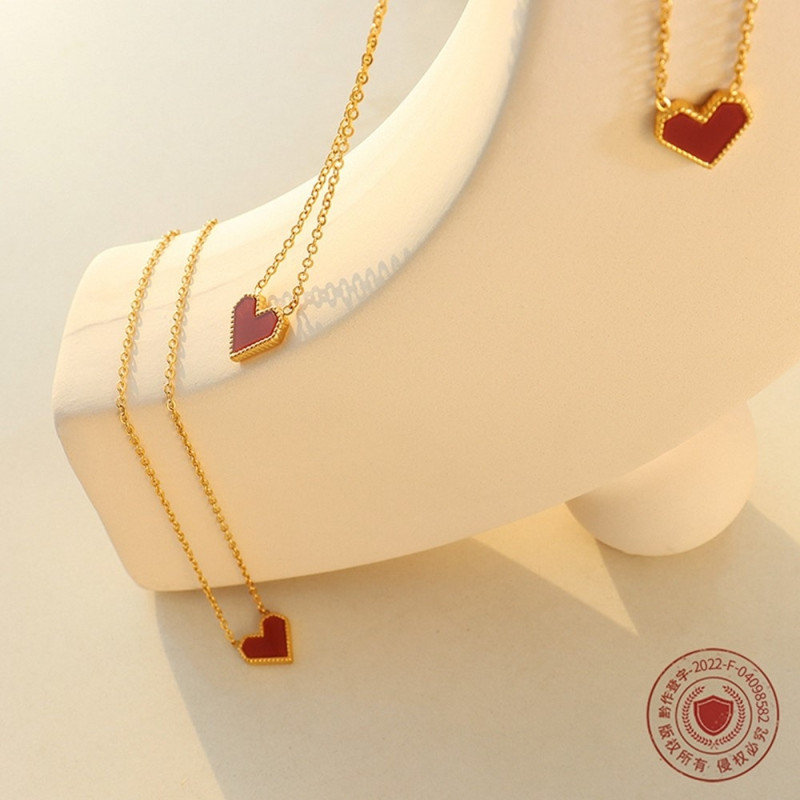 Sydänriipuskaulakoru titaaniteräksestä, ketju, muotikorut, 40+5cm pidennys - Hopea