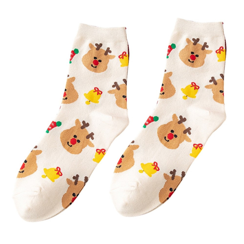 Socks Christmas Stocking Christmas Gift Cartoon Pattern Half Calf Socks - reindeer