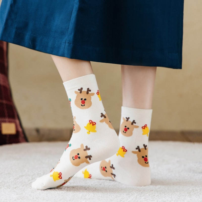 Socks Christmas Stocking Christmas Gift Cartoon Pattern Half Calf Socks - reindeer