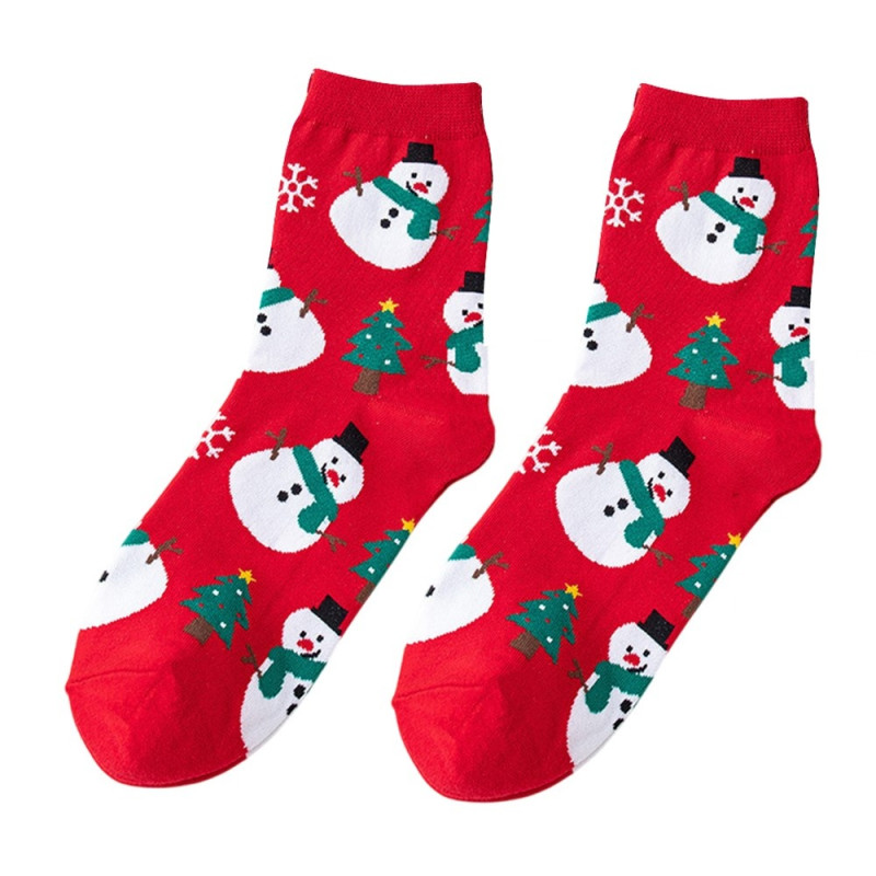 Socks Christmas Stocking Christmas Gift Cartoon Pattern Half Calf Socks - Snowman