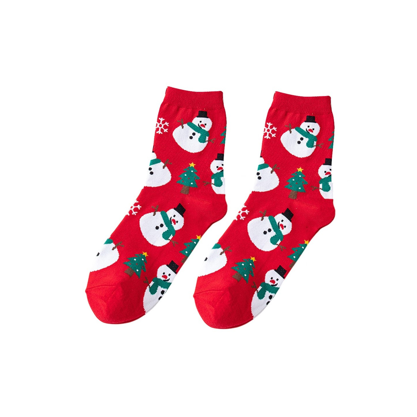 Socks Christmas Stocking Christmas Gift Cartoon Pattern Half Calf Socks - Snowman