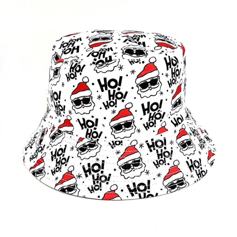 Santa Claus Foldable Bucket Hat Reversible Fisherman Cap Headwear Hat Santa Claus