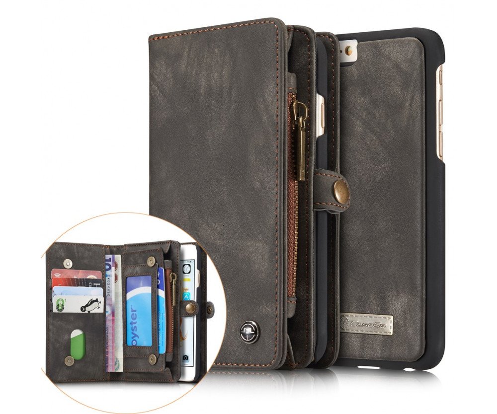 CASEME iPhone 6s 6 Plus Retro Split läder plånboksfodral Grå
