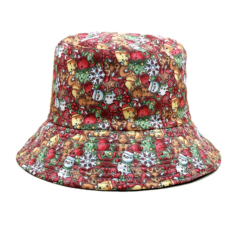 Santa Claus Foldable Bucket Hat Reversible Fisherman Cap Headwear Hat Christmas motif