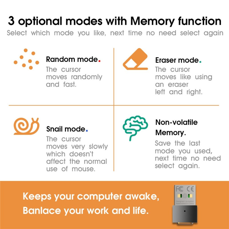 3 tilstande USB-mus Jiggler Mini Mouse Mover Driverfri Holder Din Computer Aktiv