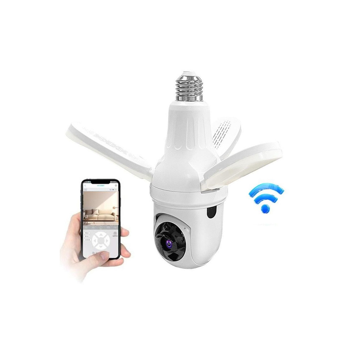 Indoor Two-Way Surveillance Camera Panning WiFi 3-Blade Bulb Security 100W