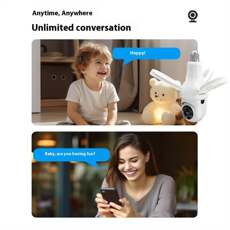 Indoor Two-Way Surveillance Camera Panning WiFi 3-Blade Bulb Security 100W