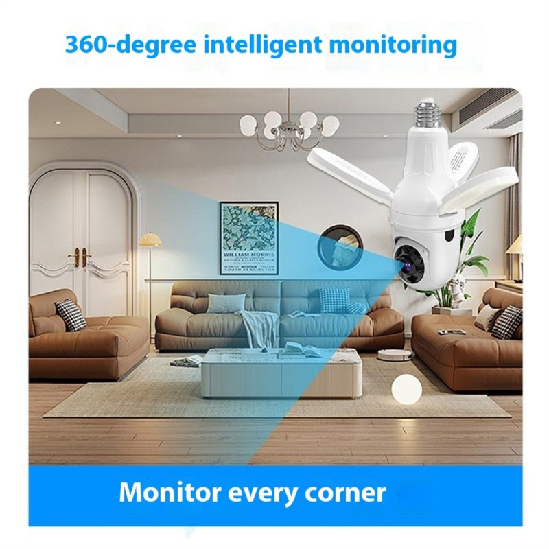 Indoor Two-Way Surveillance Camera Panning WiFi 3-Blade Bulb Security 100W