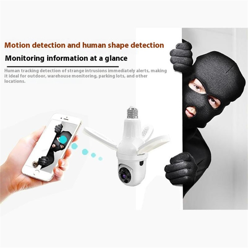Innendørs toveis overvåkningskamera med panorering og WiFi, 3-blads pære, sikkerhet, 100 W