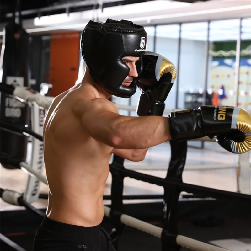 WOSWEIR Boxning Huvudskydd Ansiktsskydd Träning Sparring Säkerhet - Röd Large