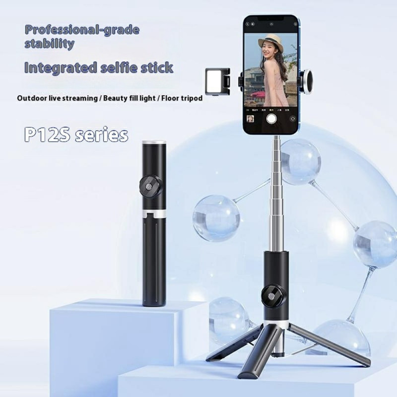 Bluetooth fjernbetjening selfie stick smartphone bærbar forlængelig stativ lampe