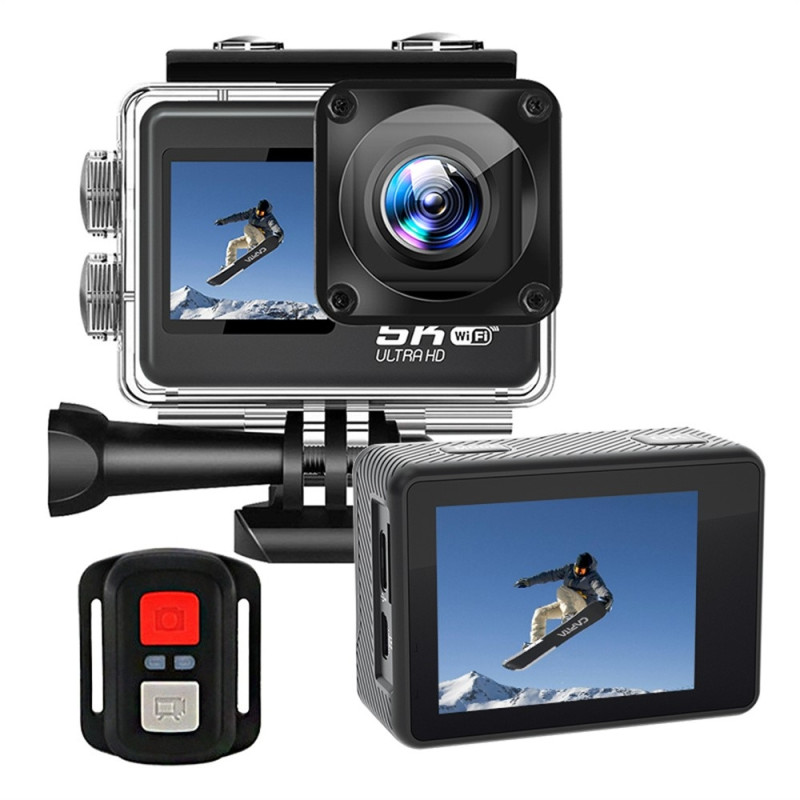 5K Ultra HD Sportskamera Dobbel Skjerm EIS Mini Dash Cam Vanntett Etui + 32 GB