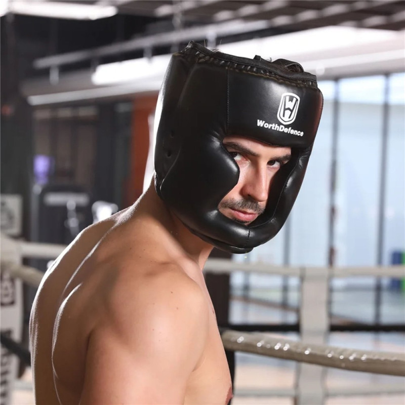 WOSWEIR Boksehodebeskytter Ansiktsvisir Trening Sparring Sikkerhet - Svart Stor