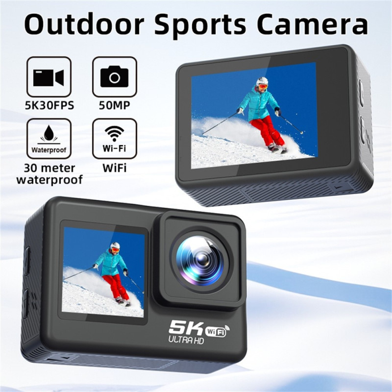 5K Ultra HD Sportskamera Dobbeltskærm EIS Mini Dash Cam Vandtæt Etui + 32GB