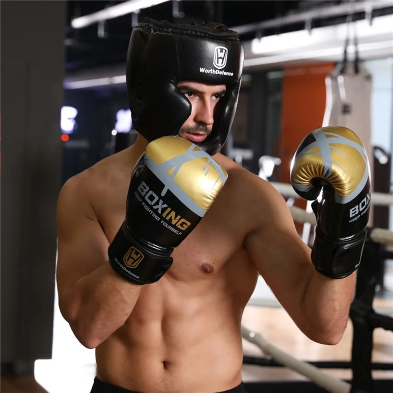 WOSWEIR Boxning Huvudskydd Ansiktsskydd Träning Sparring Säkerhet - Svart Large