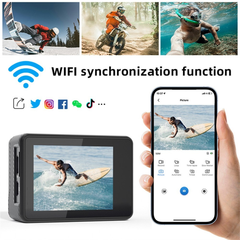 5K Ultra HD Sportkamera dubbel skärm EIS Mini Dash Cam vattentätt fodral + 32 GB