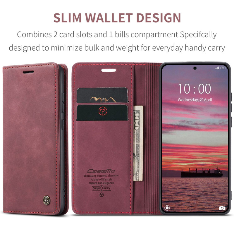 CASEME Retro Wallet Case for Xiaomi 15T - Red