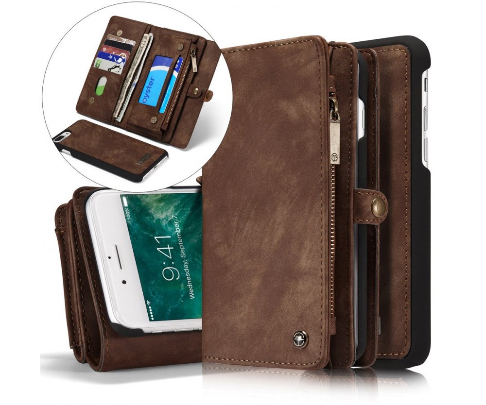 CASEME iPhone 7/8 Plus Retro Split läder plånboksfodral - Brun