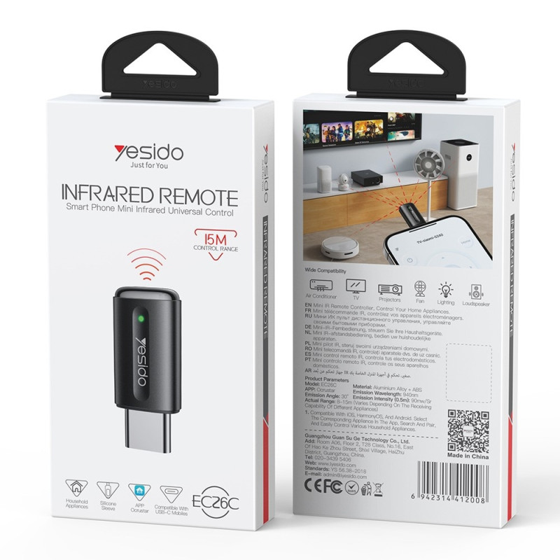 YESIDO USB-C Universal Infrared Remote Control for Smartphone Ios Android Huawei