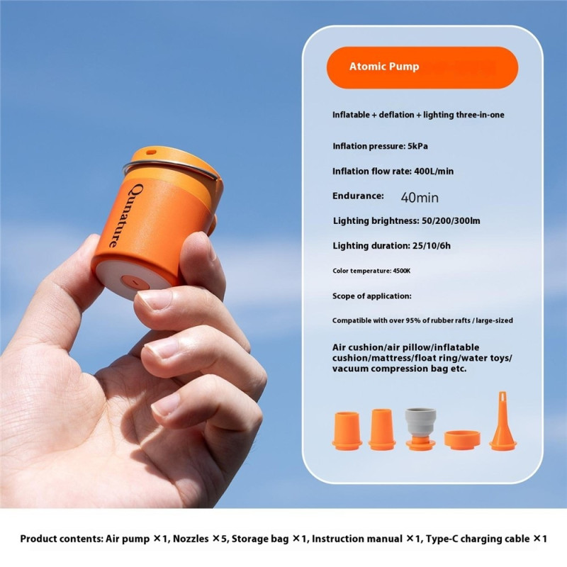 Elektrisk luftpumpe, magnetisk campinglampe, svømmering, oppblåsbar luftmadrass