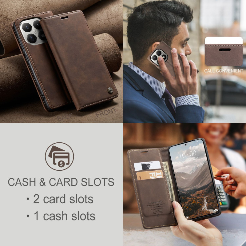 CASEME Retro Wallet Case for Xiaomi 15T - Coffee