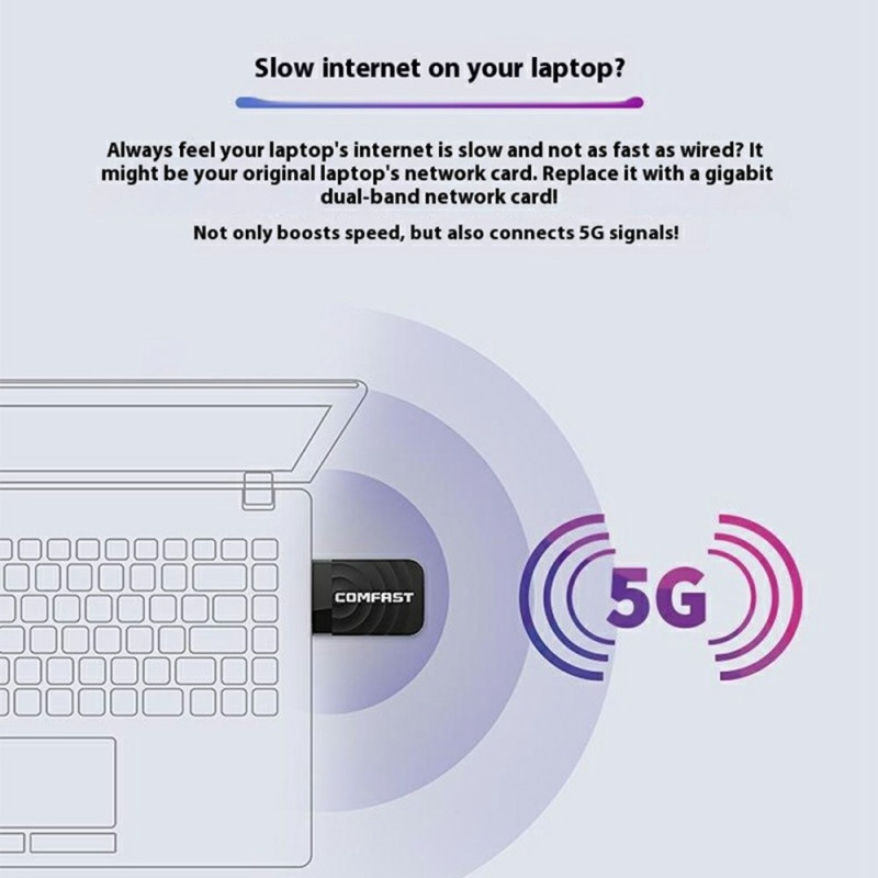 COMFAST Dual Band Gigabit WiFi-adapter 1300 Mbps USB 3.0 trådløst nettverkskort