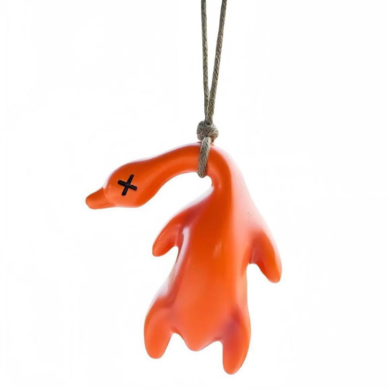 UV-väriä vaihtava paahdettu ankka -koriste, 5,5 cm, autonriipus, taustapeili