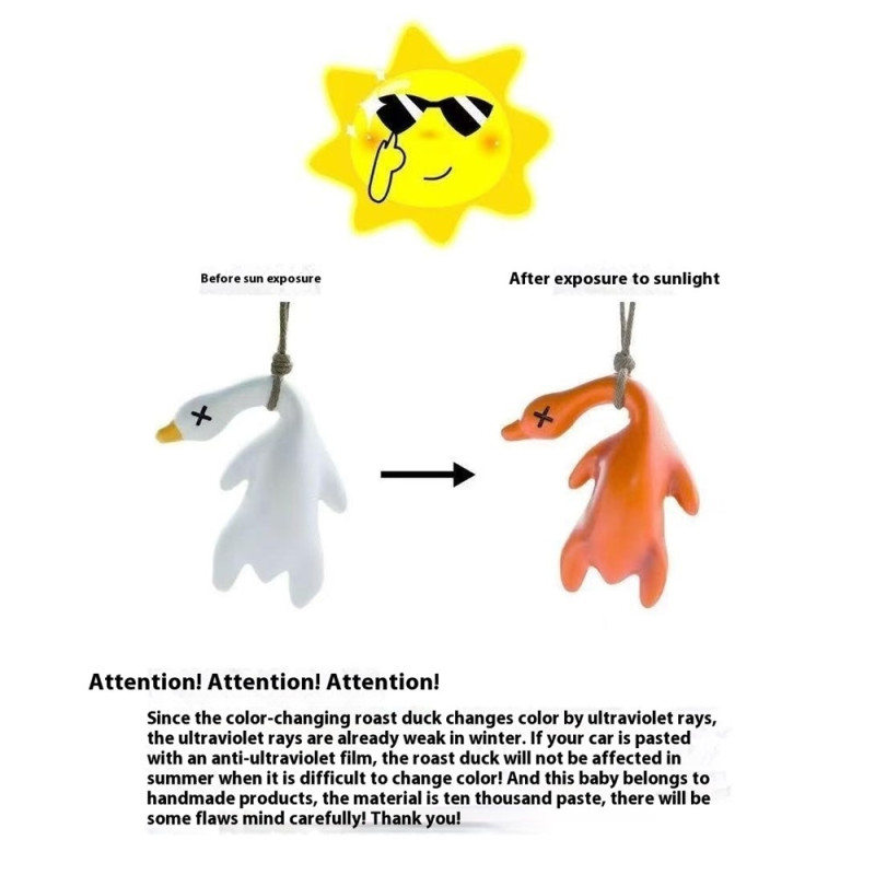 UV Color Changing Roasted Duck Charm 5.5 cm Car Pendant Decoration Rearview Mirror